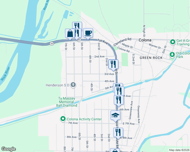 map of restaurants, bars, coffee shops, grocery stores, and more near 302 3rd Avenue in Colona