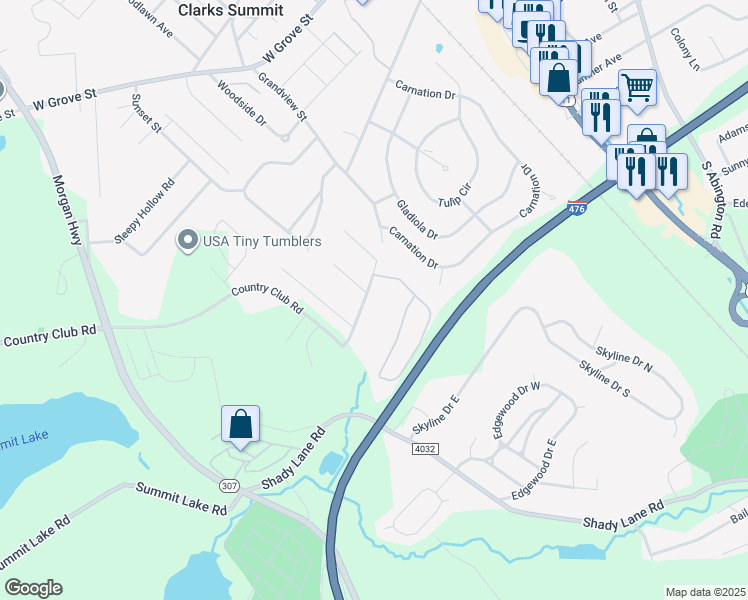 map of restaurants, bars, coffee shops, grocery stores, and more near 302 Country Club Road in Clarks Summit
