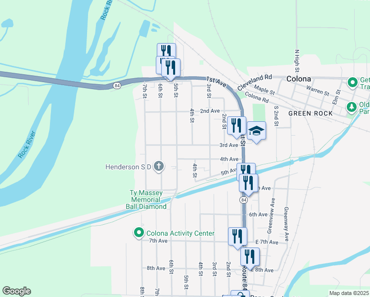 map of restaurants, bars, coffee shops, grocery stores, and more near 314 3rd Avenue in Colona
