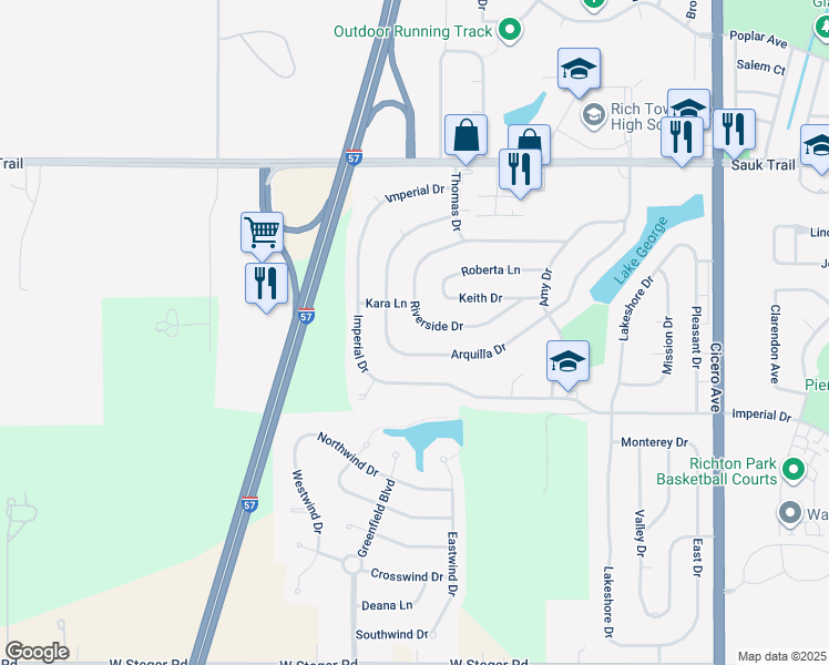 map of restaurants, bars, coffee shops, grocery stores, and more near 5259 Riverside Drive in Richton Park