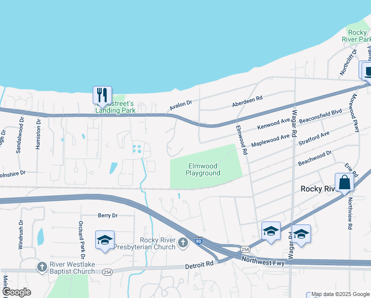 map of restaurants, bars, coffee shops, grocery stores, and more near 460 Parklawn Drive in Rocky River