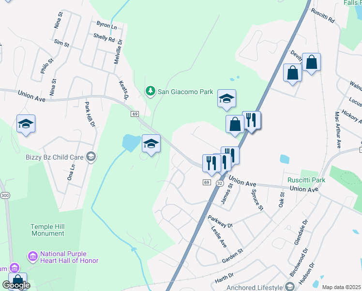 map of restaurants, bars, coffee shops, grocery stores, and more near 364 Union Avenue in New Windsor