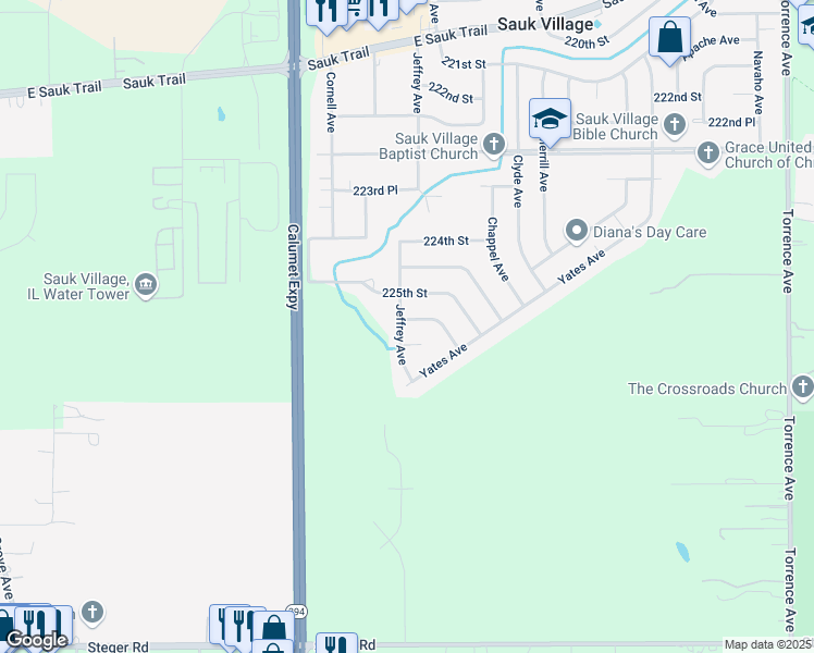 map of restaurants, bars, coffee shops, grocery stores, and more near 22521 Jeffrey Avenue in Sauk Village