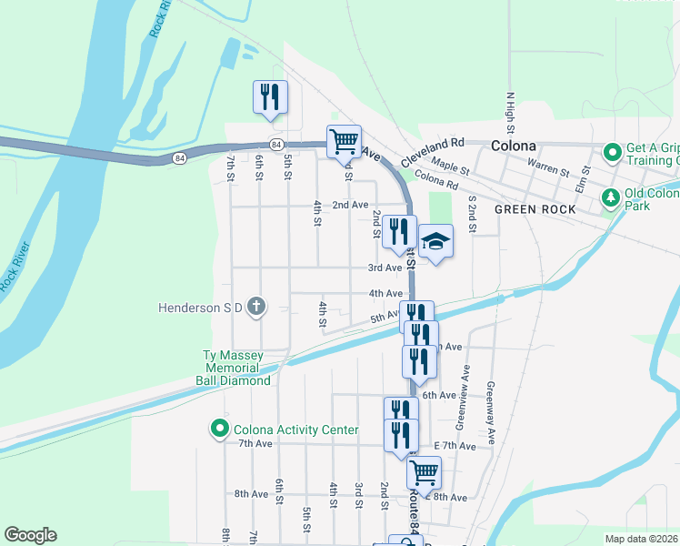 map of restaurants, bars, coffee shops, grocery stores, and more near 302 3rd Avenue in Colona