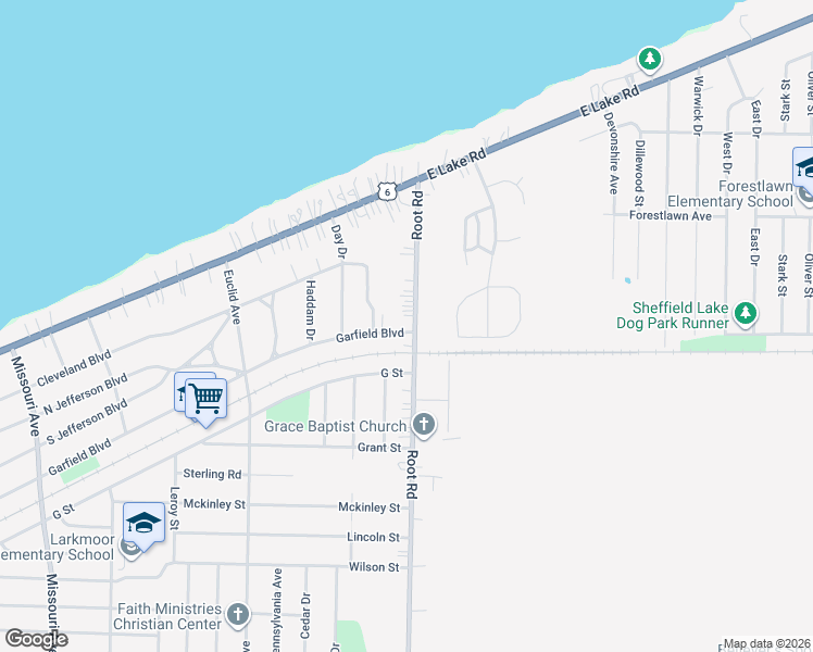 map of restaurants, bars, coffee shops, grocery stores, and more near 434 Root Road in Lorain