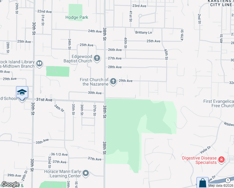 map of restaurants, bars, coffee shops, grocery stores, and more near 3925 31st Avenue in Rock Island