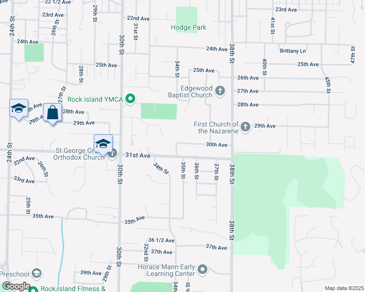 map of restaurants, bars, coffee shops, grocery stores, and more near 3410 30th Avenue in Rock Island