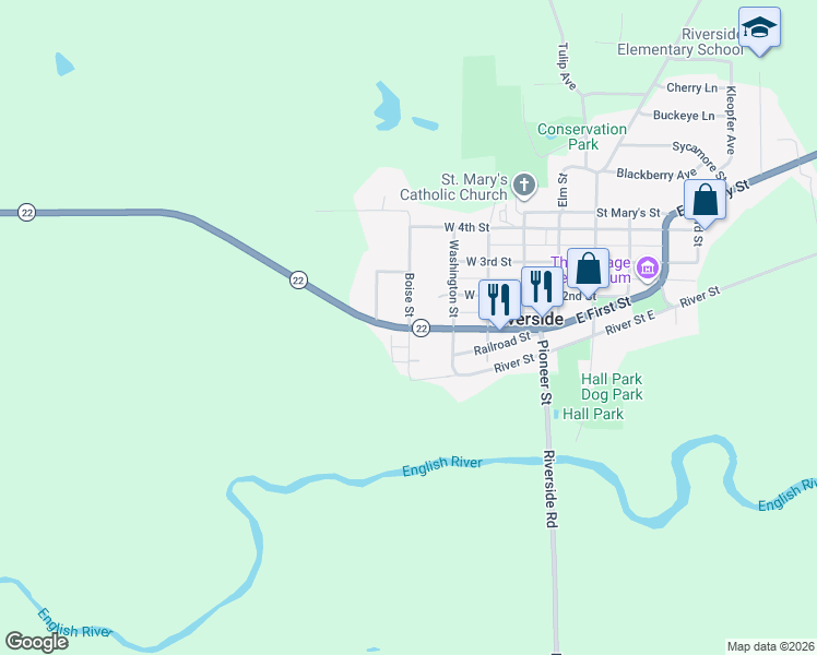 map of restaurants, bars, coffee shops, grocery stores, and more near 277 1st St in Riverside