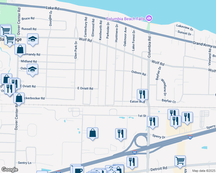map of restaurants, bars, coffee shops, grocery stores, and more near 563 Parkside Dr in Bay Village