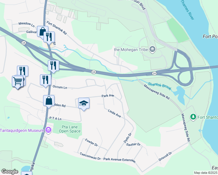 map of restaurants, bars, coffee shops, grocery stores, and more near 51 Sachem Lane in Montville