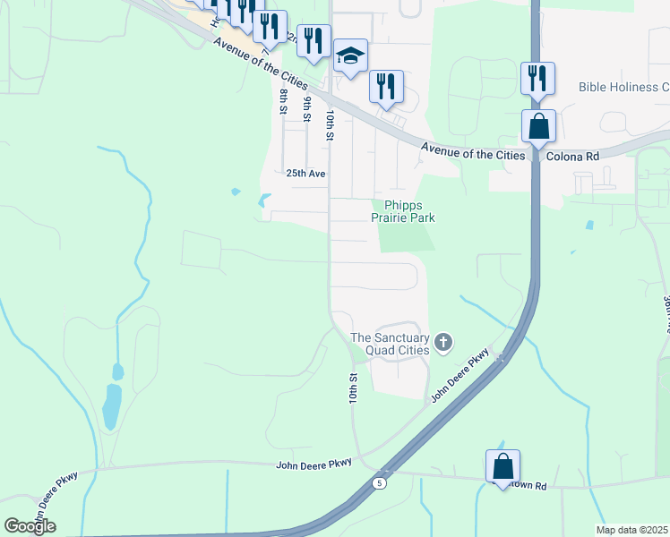 map of restaurants, bars, coffee shops, grocery stores, and more near 1002 28th Avenue in Silvis