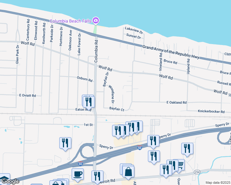 map of restaurants, bars, coffee shops, grocery stores, and more near 553 Woodlane Drive in Bay Village