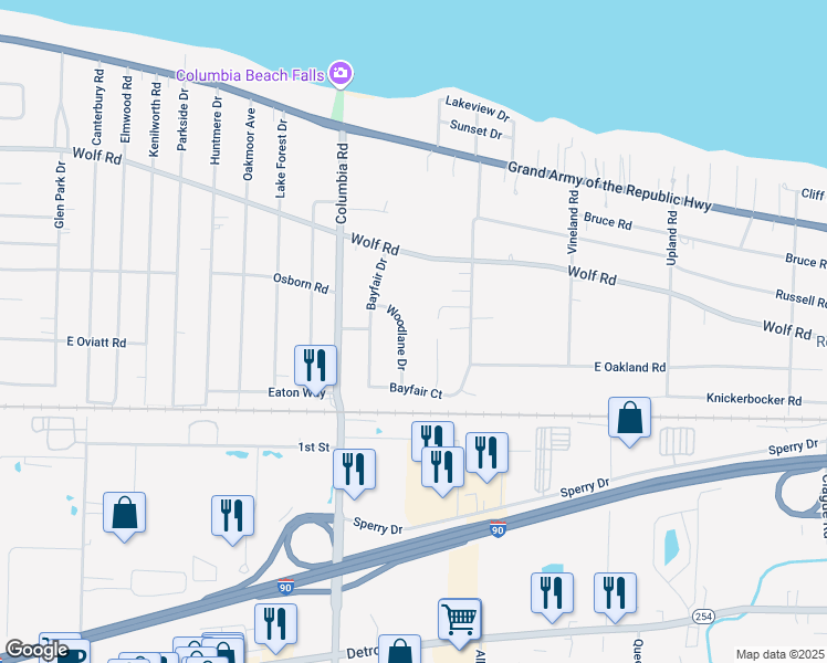 map of restaurants, bars, coffee shops, grocery stores, and more near 553 Woodlane Dr in Bay Village