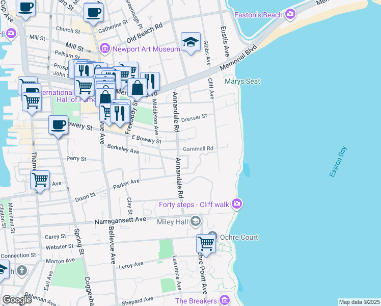 map of restaurants, bars, coffee shops, grocery stores, and more near 12 Annandale Terrace in Newport