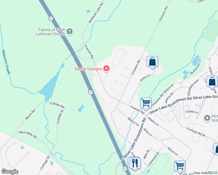 map of restaurants, bars, coffee shops, grocery stores, and more near 46 Sandburg Court in Middletown