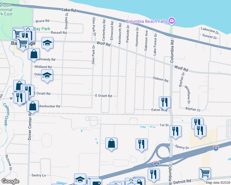 map of restaurants, bars, coffee shops, grocery stores, and more near 582 Kenilworth Road in Bay Village