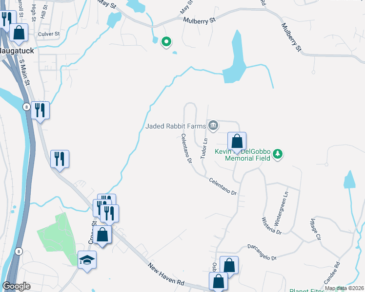 map of restaurants, bars, coffee shops, grocery stores, and more near 58 Celentano Drive in Naugatuck