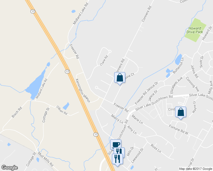 map of restaurants, bars, coffee shops, grocery stores, and more near 72 Chaucer Court in Middletown