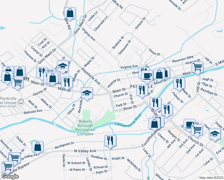 map of restaurants, bars, coffee shops, grocery stores, and more near 764 North Main Street in Blakely