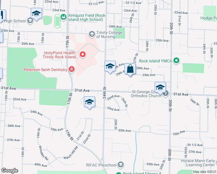 map of restaurants, bars, coffee shops, grocery stores, and more near 2502 29th Avenue in Rock Island