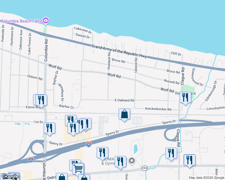 map of restaurants, bars, coffee shops, grocery stores, and more near 563 Vineland Road in Bay Village