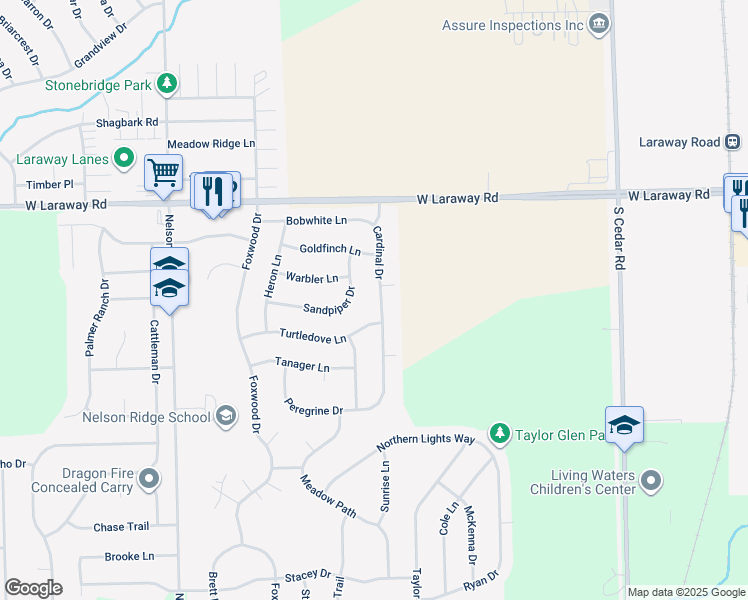 map of restaurants, bars, coffee shops, grocery stores, and more near 2263 Cardinal Drive in New Lenox