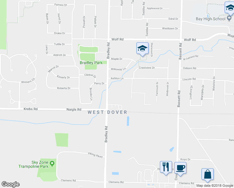 map of restaurants, bars, coffee shops, grocery stores, and more near 591 Bradley Road in Bay Village
