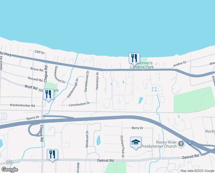 map of restaurants, bars, coffee shops, grocery stores, and more near 20 Brandon Place in Rocky River