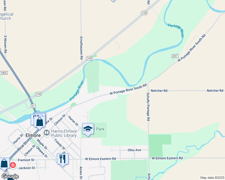 map of restaurants, bars, coffee shops, grocery stores, and more near 18273 West Portage River South Road in Elmore