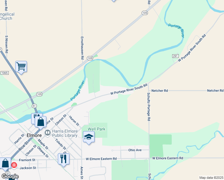 map of restaurants, bars, coffee shops, grocery stores, and more near 18273 West Portage River South Road in Elmore