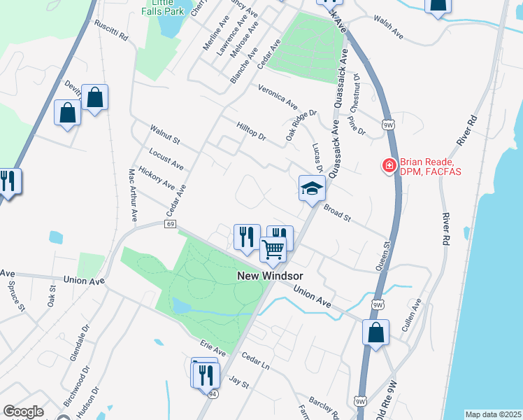 map of restaurants, bars, coffee shops, grocery stores, and more near 51 Clintonwood Drive in New Windsor
