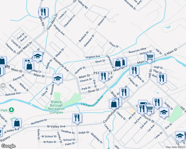 map of restaurants, bars, coffee shops, grocery stores, and more near 798 Erie St in Blakely