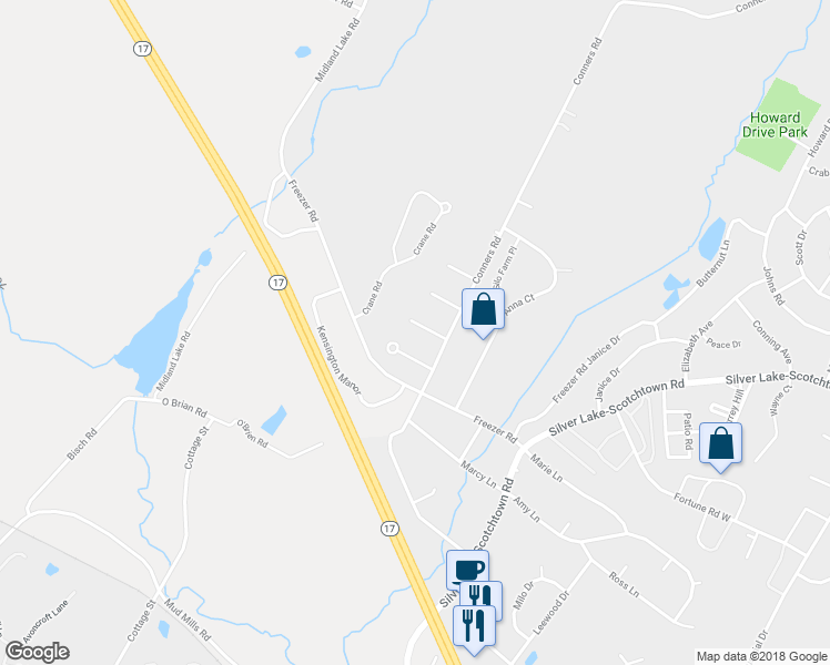 map of restaurants, bars, coffee shops, grocery stores, and more near 58 Chaucer Court in Middletown