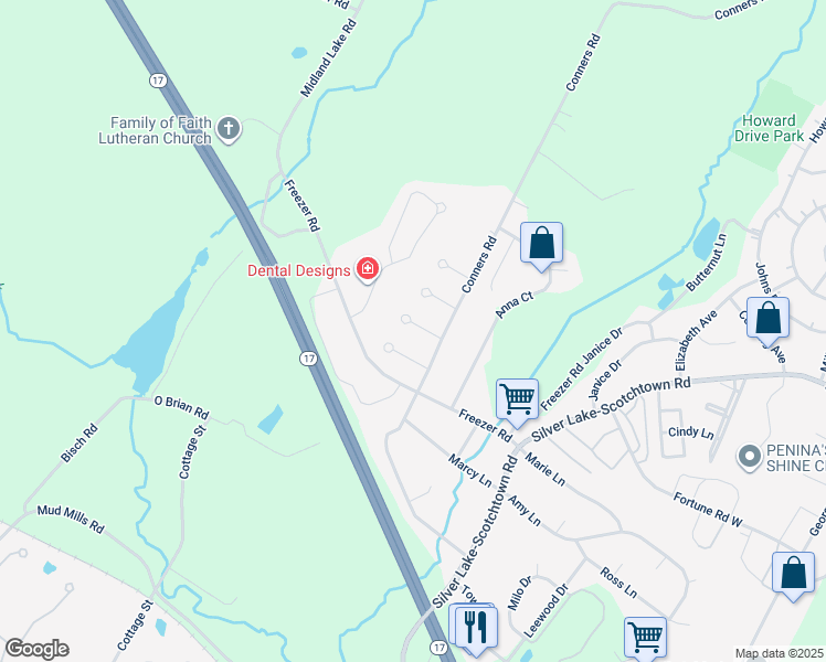 map of restaurants, bars, coffee shops, grocery stores, and more near 72 Chaucer Court in Middletown