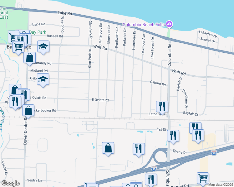 map of restaurants, bars, coffee shops, grocery stores, and more near 582 Kenilworth Road in Bay Village