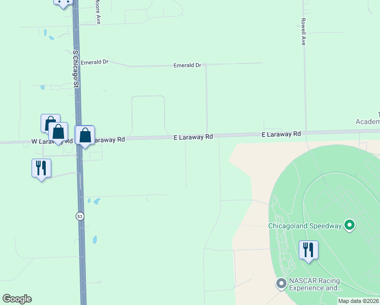 map of restaurants, bars, coffee shops, grocery stores, and more near 2408 Silver Maple Lane in Joliet
