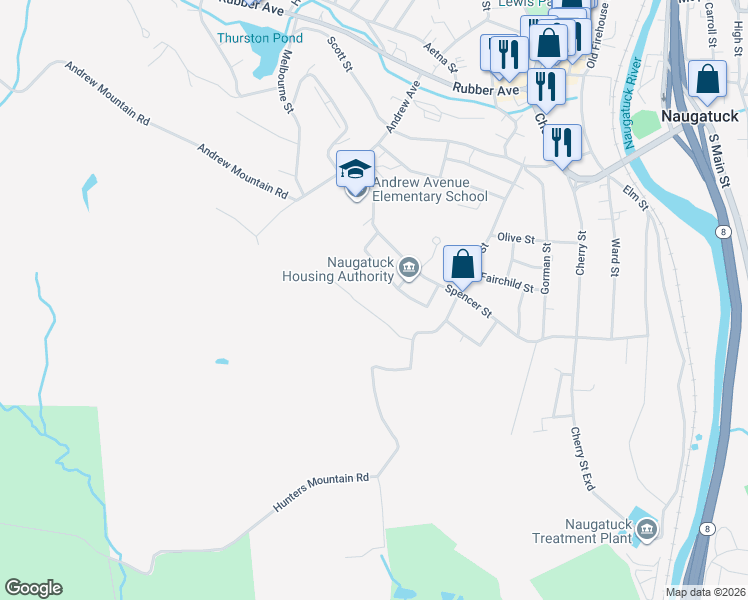 map of restaurants, bars, coffee shops, grocery stores, and more near 74 Perock Lane in Naugatuck