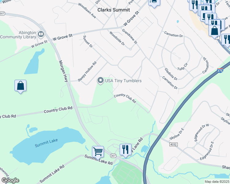 map of restaurants, bars, coffee shops, grocery stores, and more near 302 Country Club Road in Clarks Summit