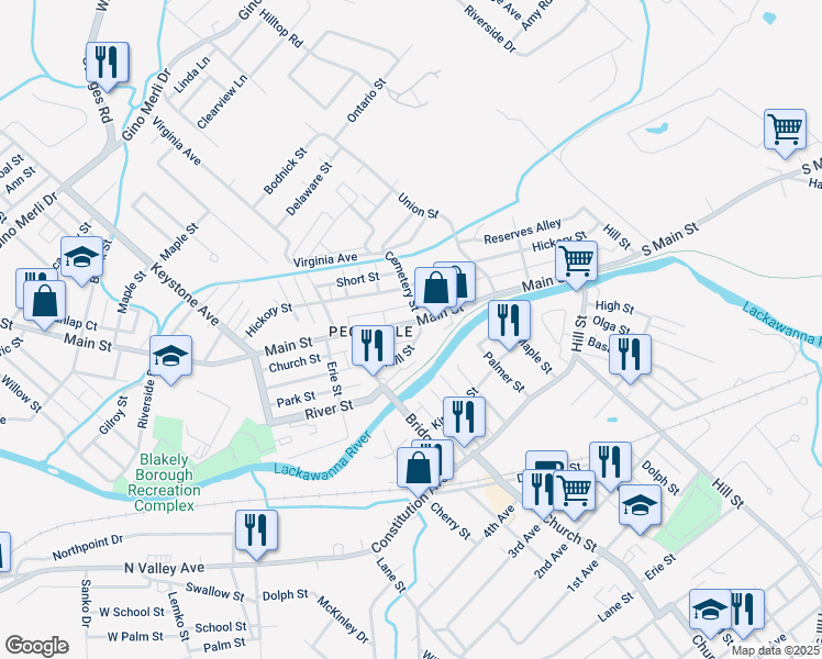 map of restaurants, bars, coffee shops, grocery stores, and more near 528 Mill Street in Blakely