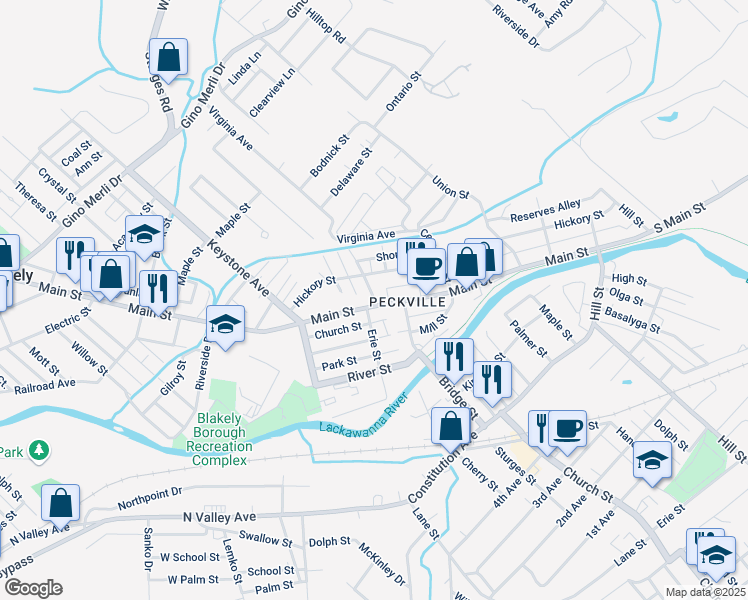 map of restaurants, bars, coffee shops, grocery stores, and more near 760-798 Erie Street in Blakely