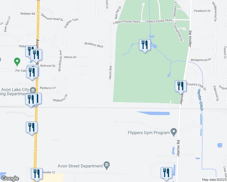 map of restaurants, bars, coffee shops, grocery stores, and more near 712 Heron Bay in Avon Lake