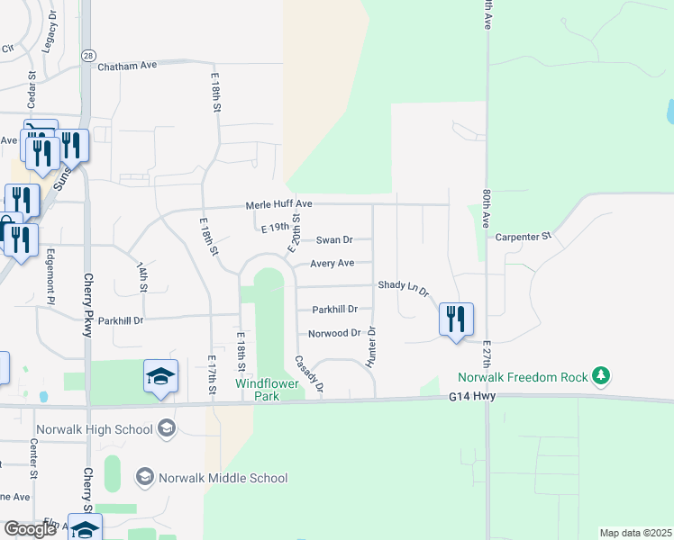 map of restaurants, bars, coffee shops, grocery stores, and more near 2204 Avery Avenue in Norwalk