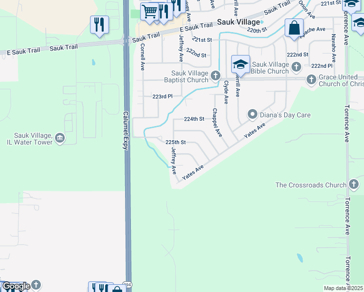 map of restaurants, bars, coffee shops, grocery stores, and more near 22521 Jeffrey Avenue in Sauk Village