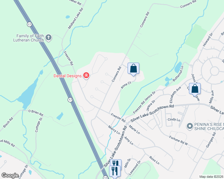 map of restaurants, bars, coffee shops, grocery stores, and more near 17 Anna Court in Middletown
