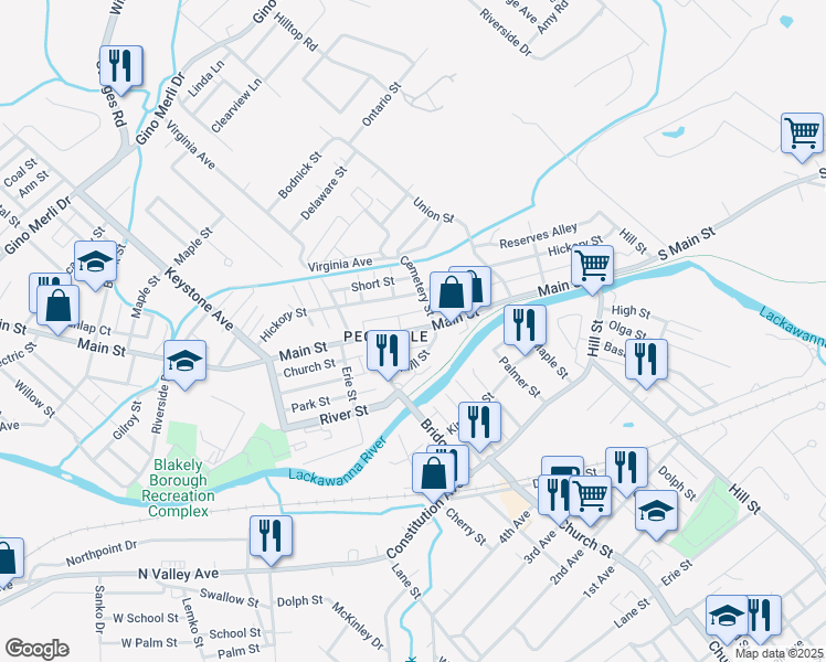 map of restaurants, bars, coffee shops, grocery stores, and more near 528 Mill Street in Blakely