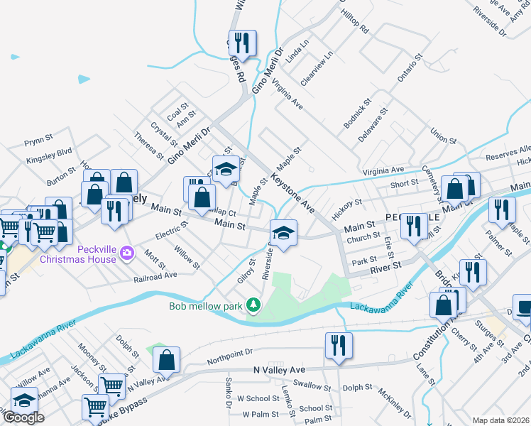 map of restaurants, bars, coffee shops, grocery stores, and more near 300-326 Oak Street in Blakely