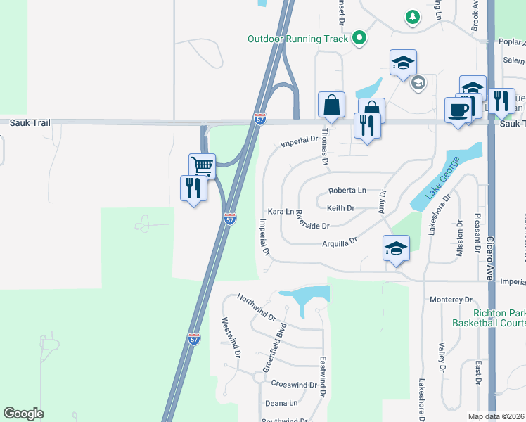 map of restaurants, bars, coffee shops, grocery stores, and more near 22454 Arquilla Drive in Richton Park