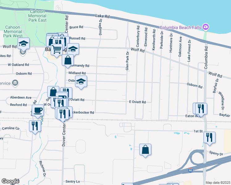 map of restaurants, bars, coffee shops, grocery stores, and more near 26601 Henry Road in Bay Village