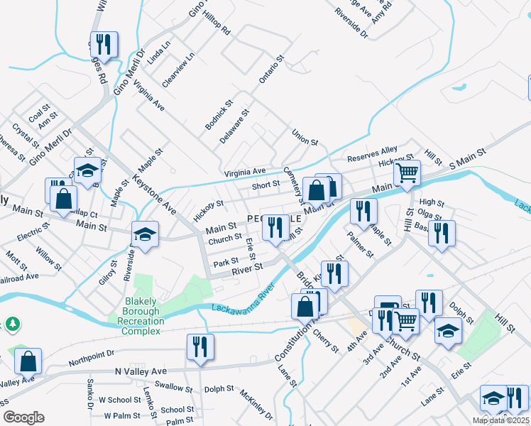 map of restaurants, bars, coffee shops, grocery stores, and more near 529 Hickory Street in Blakely