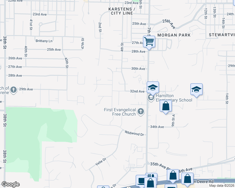 map of restaurants, bars, coffee shops, grocery stores, and more near 3032 3rd Street in Moline